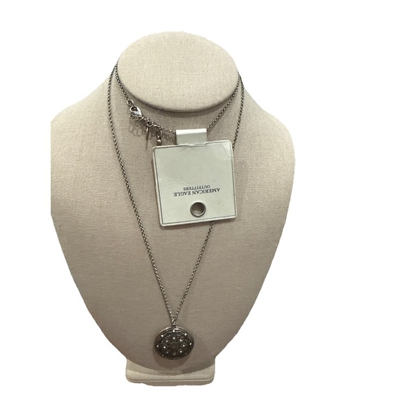 American Eagle Outfitters Jewelry - American Eagle Outfitters Silver Toned Chain Necklace Modern Pendant 16" N1-14